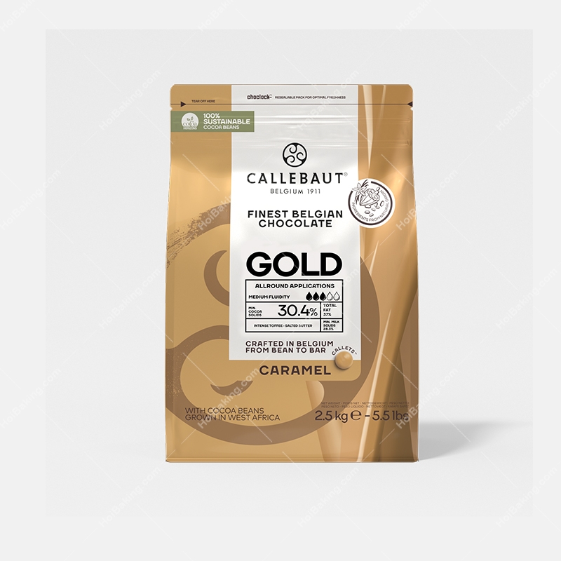 FBC Front Gold (2.5kg) Callebaut Gold White Couverture with Caramel 30.4% - Image 1