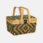 Rect Wood Chip Basket w Handle Small (Green/Natural) 26x17x15.5CM