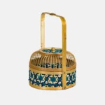 Round Bamboo Basket with Handle (Blue/Nat) 19x8CM