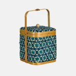 SQ Bamboo Basket w Handle (Blue/Nat) 19x19x20CM
