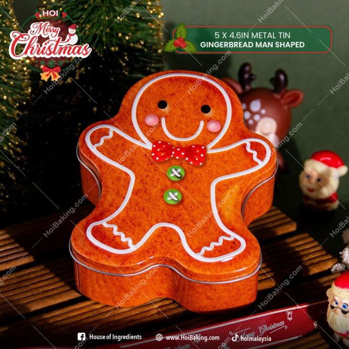 5X4.6IN Gingerbread Man Shaped Metal Tin - Image 2