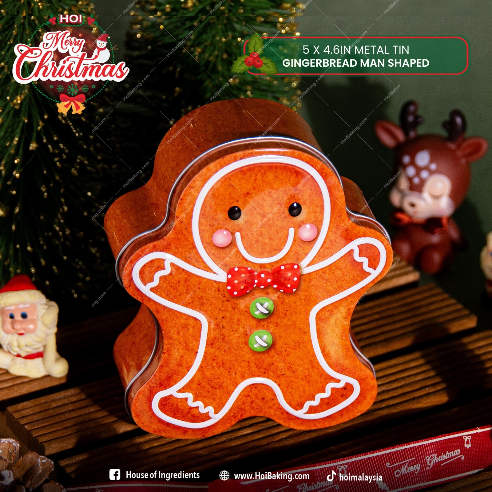5X4.6IN GINGERBREAD MAN SHAPED METAL TIN 5X4.6IN Gingerbread Man Shaped Metal Tin - Image 1