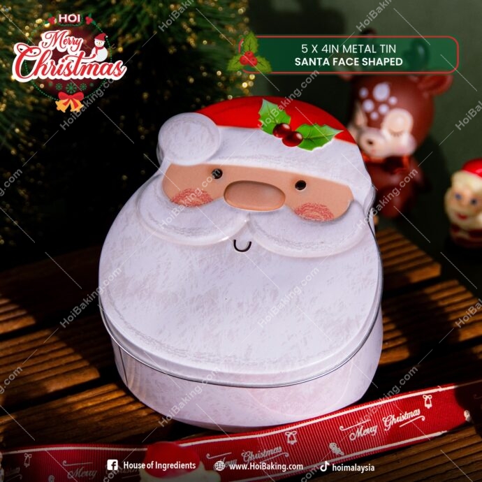 5X4IN Santa Face Shaped Metal Tin - Image 2