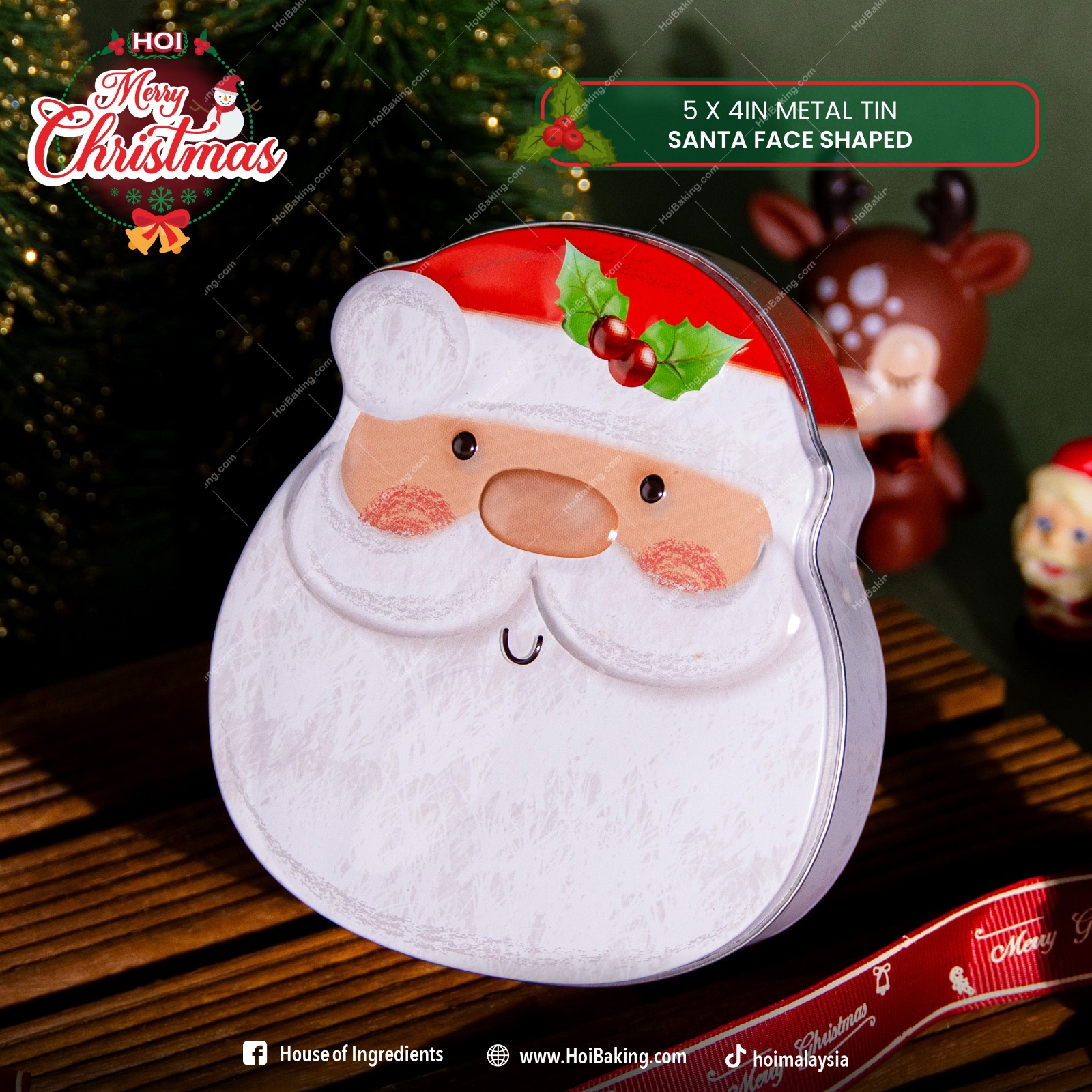 5X4IN SANTA FACE SHAPED METAL TIN 5X4IN Santa Face Shaped Metal Tin - Image 1
