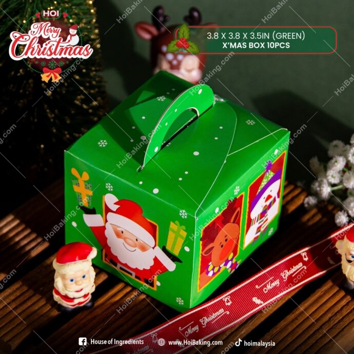 X'Mas Box 3.8x3.8x3.5in [Green] 10PCS - Image 2