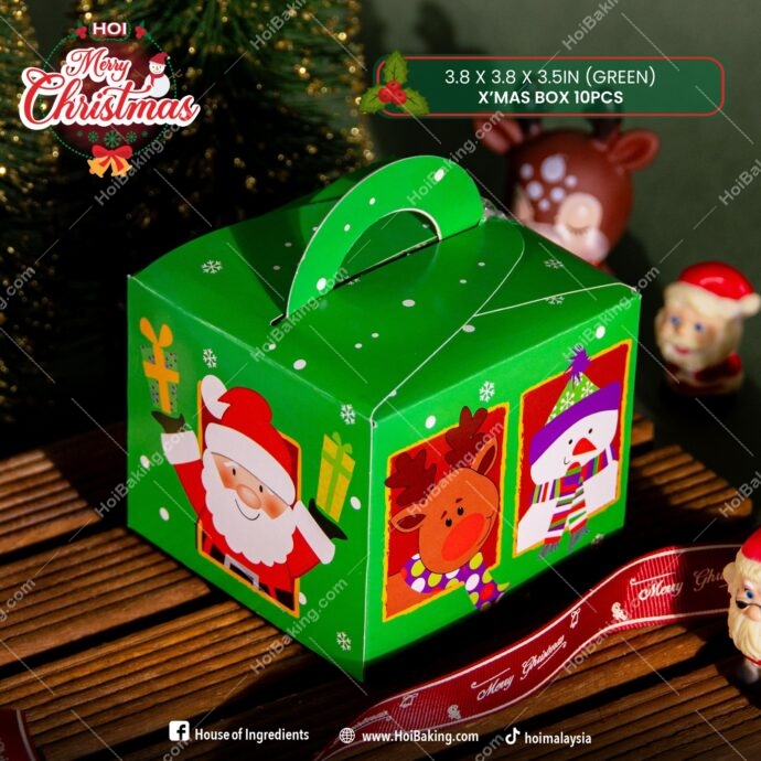 X'Mas Box 3.8x3.8x3.5in [Green] 10PCS