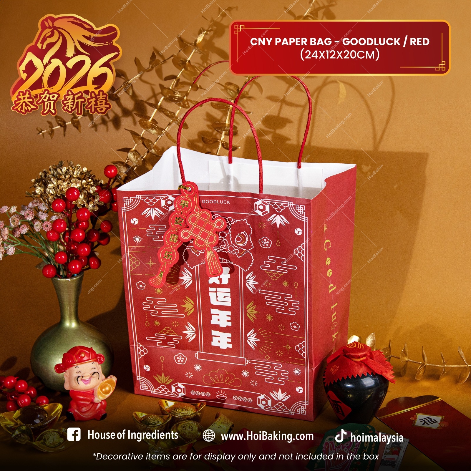 CNY Paper Bag - Goodluck RED CNY Paper Bag - Good Luck / Red (24x12x20CM) - Image 1